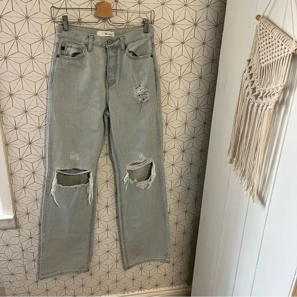 KanCan Light Wash High Rise Straight Jean Distressed